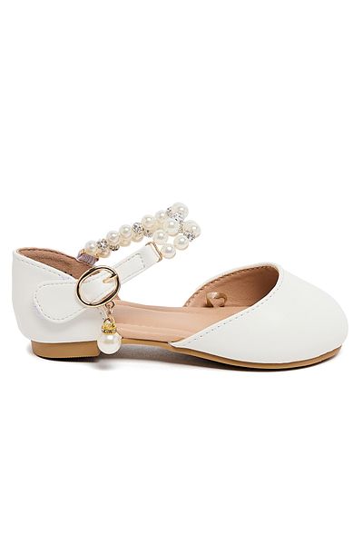 R&B White Embellished Ballet Flats