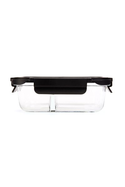 MATMEL Glass Storage Container with Lockable Compartment - Transparent / Black - 600 ml
