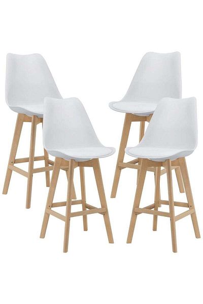Taimi Pack of 4 High-rise Wooden Restaurant Chair with Padded Seat and Comfortable Backrest ,White
