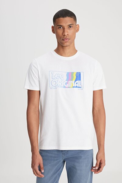 Lee Cooper Regular Fit Normal Cut 100% Cotton Crew Neck Ecru T-Shirt