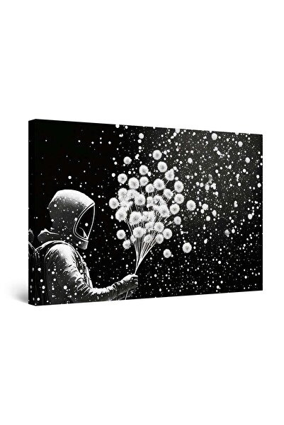 startonight Tablou DualView Startonight Alb-Negru Astronaut cu Flori, luminos in intuneric, 60 x 90 cm