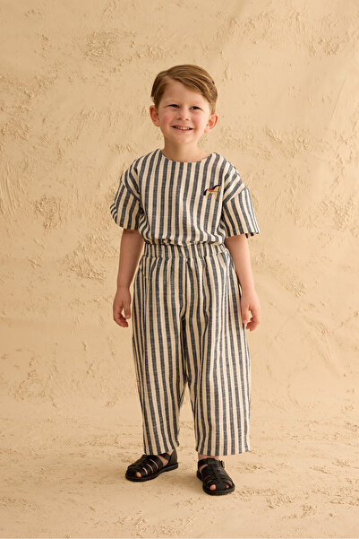 Fahhar Kids Pamuk Çizgili Pantolon Lacivert