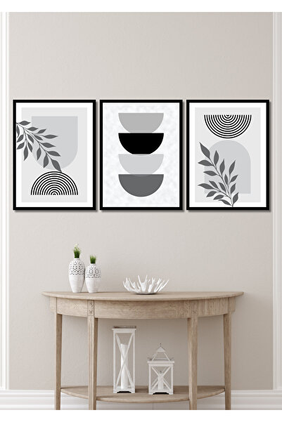 NT Handmade Black Frame Look 3-Piece Black and White Bohemian Wall Decoration Painting Set for Living Room Bedroom