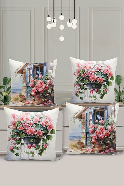Filamente 4-Piece Double-Sided Digital Printing Throw Pillow Cover with Floral Pattern