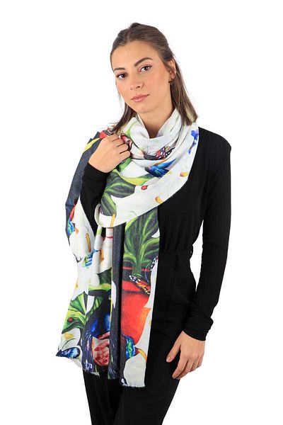 Bursa İpek White Frida Pattern Winter Shawl