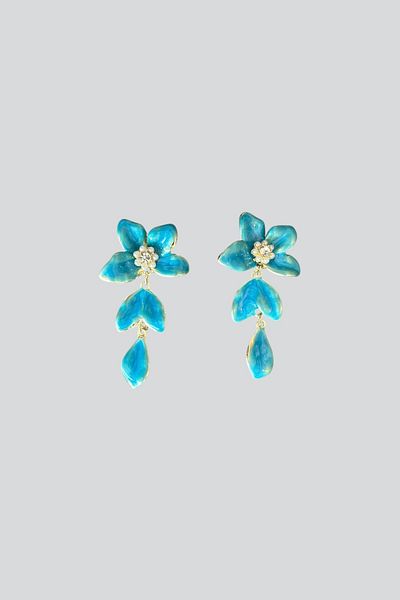 stravis Enameled Flower Earrings with Dangle