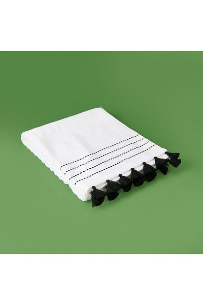 ASPARTAM Tasseled Face Towel - White / Black - 50X90 cm