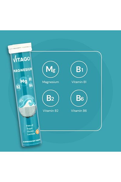 Vitago Magnesium Effervescent Tablet, Vitamin B1, Vitamin B2, Vitamin B6 - 20 Tablets