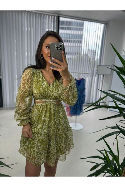 caddstore Rochie din șifon cu design verde ulei My 3256