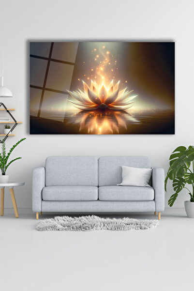 Mhawk Lotus Çiçeği Cam Tablo Ev ve Ofis Hediyelik Duvar Dekoru