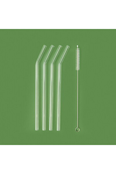 KUT FLY Star 4-Pack Glass Straws and Cleaning Brush - Gray