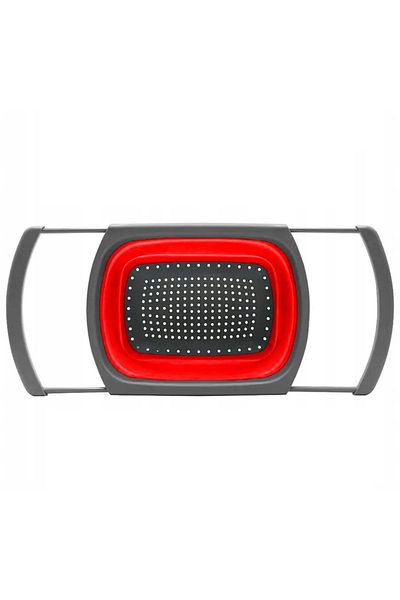 OEM Silicone Colander, Extendable and Foldable, 33-60 Cm, Red/Grey