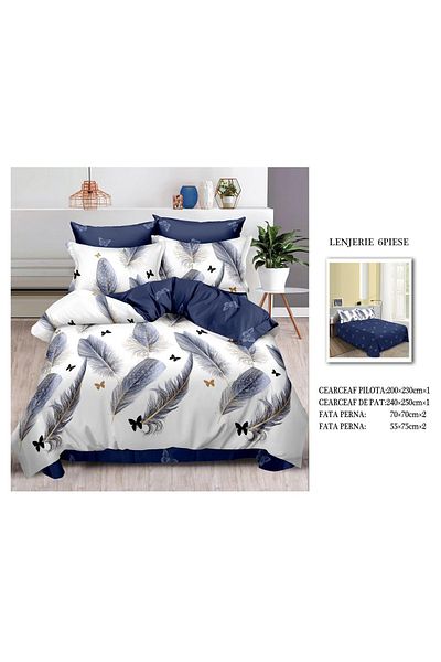 chiraso CHIRASO Finet Bedding Set, 6 Pieces, 2 Persons, Sheet 240x250, Quilt 200x230, 4 Pillowcases, Print