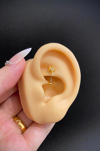 Blisse Piercing Kadın Gold Renk Kuzey Yıldızı Figürlü 316L Cerrahi Çelik Rook...