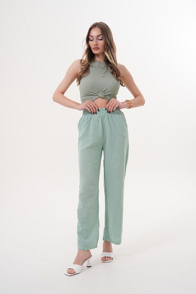 Laressi Muslin Trousers with Elastic Waist and Pockets
