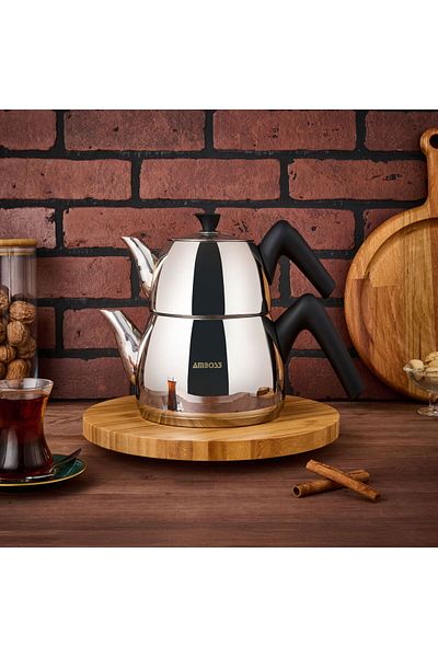 MATMEL Aquamarine Medium Size Teapot - Inox / Black - 1 Lt + 2,1 Lt