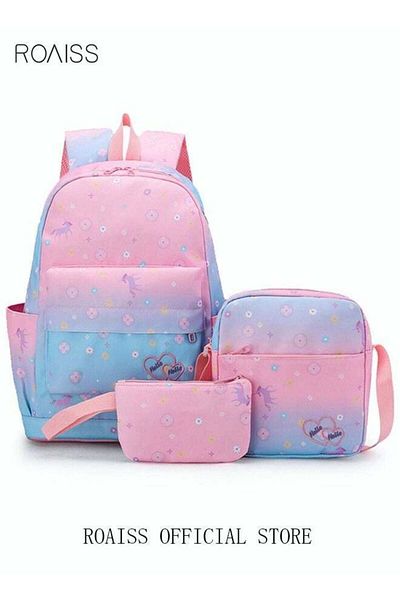 ROAISS 3PCS Children's Backpack Sets Printed Graphic Cute Student Backpack Set Functional Large Capacity Sc