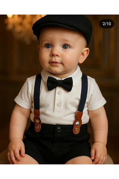 Uğur bebe طقم شورت للأولاد الصغار مكون من 5 قطع، قبعة، وربطة عنق، وسروال، وتي شيرت، وشورت صيفي