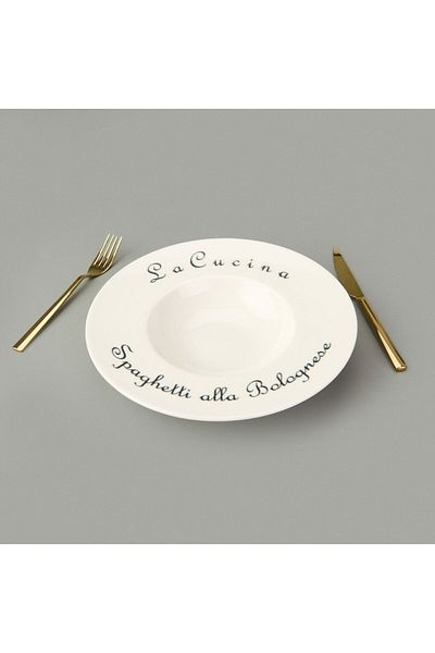 MATMEL La Luciana Porcelain Pasta Plate - Black / Cream - 26 cm