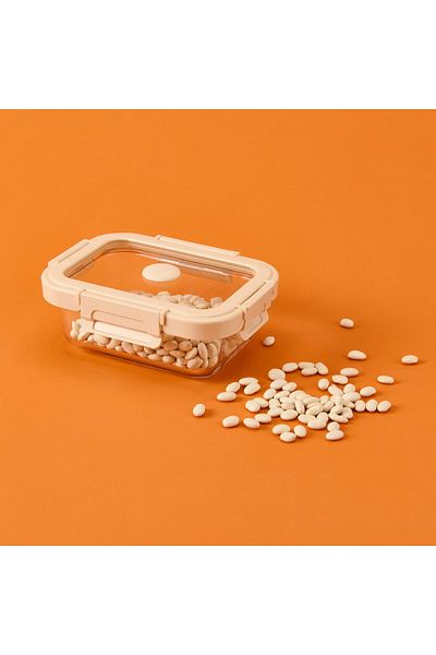 ASPARTAM Lockable Glass Storage Container - Gray / Beige - 370 ml