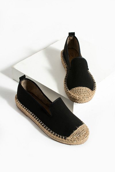 HVZ Exclusive Black Women's Patterned Straw Sole Espadrille Comfortable and Ergonomic Shoes
