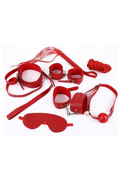 WildFashion 8-piece BDSM set made of eco-leather, Red, TOY95-3