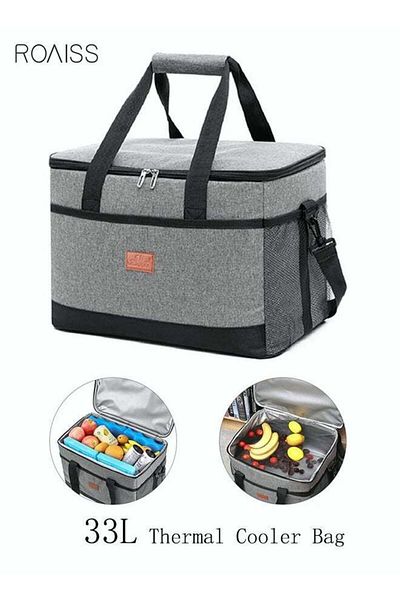 ROAISS Outdoor 33L Large Cooler Bag Insulated Handbag Reusable Waterproof Oxford Ice Refrigerated Lightweig