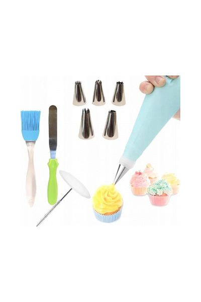 zola Cake decorating tool set, 6 stainless steel heads, brush, spatula, adapter and silicone tip, multicolor