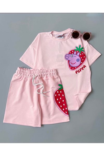 KOKOŞ BEBEK Peppa Printed Shorts Girl Set