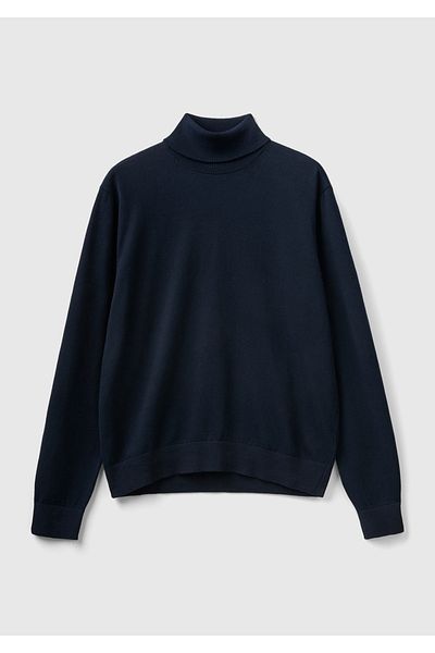 United Colors of Benetton Мъжки тъмносин пуловер с яка стойка от вълнена смес