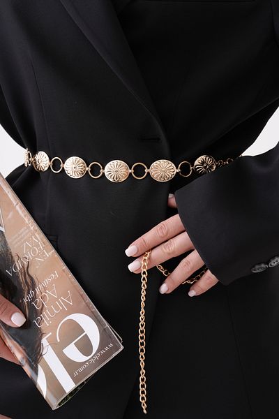 barış sülün lovebox Accesoriu pentru femei din metal auriu și centură cu lanț cu design inel 7650