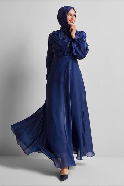 TRENDTESETTÜR Women's Dark Blue Bizz Detail Dress t 0226