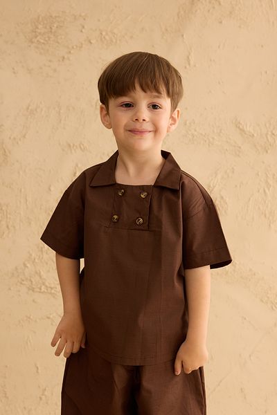 Fahhar Kids Кафява риза с двойни копчета