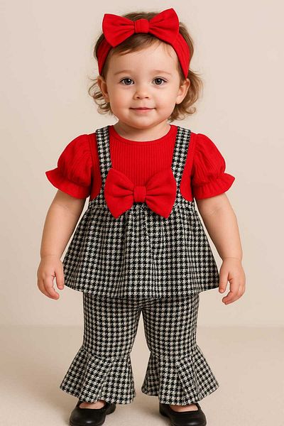 gigigiyim Spanish Leg Houndstooth Patterned Bow Girl's Suit