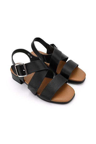 Tmall Women's Sandals, Thick Heel, Made of Eco-Leather, SA68, Black