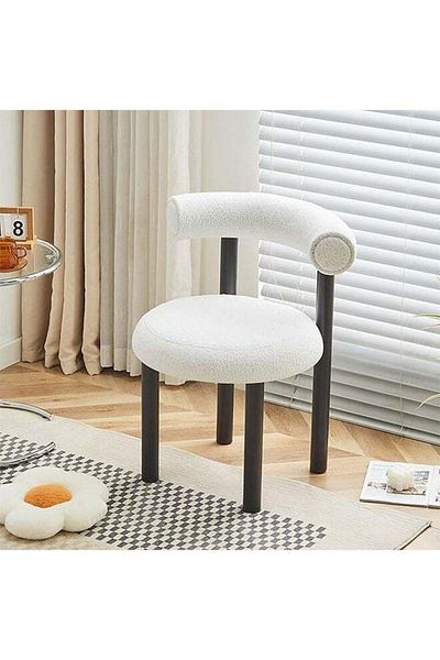 Generic Dining Chair, Makeup Boucle Chair Modern Vanity With Comfy Back & Washable Covers White