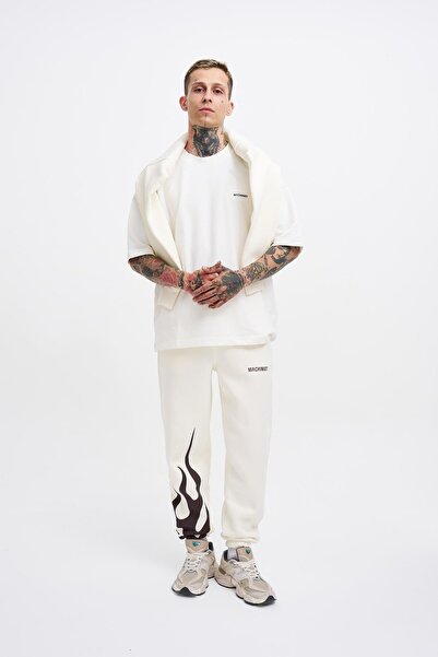 Machinist Men's Flame Printed Jogger Ecru Sweatpant
