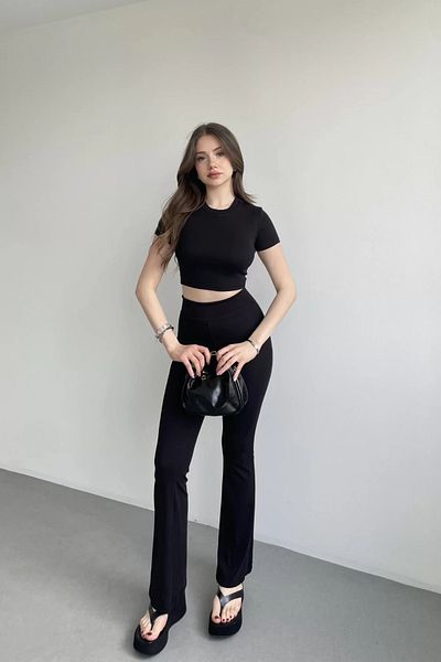 MOZENA Flared Leggings Crop Double Set