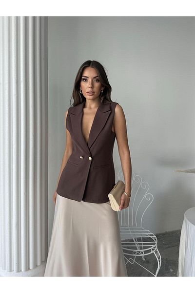 BUTİK ELAJ Women's Brown Modal Fabric Vest