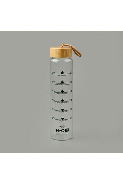MATMEL H2O Fit Glass Flask with Bamboo Lid - Transparent / Light Brown - 1 Lt