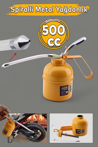 Badem10 Mineral Oil Pot 500 ml Car Machine Workshop Oil Pot Spiral Metal Body Tip Oil Pump