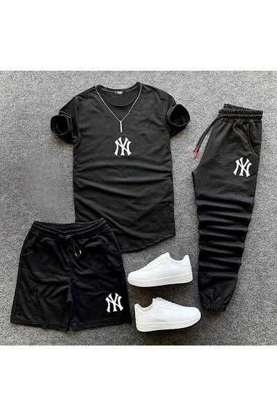 Velkoz New York Printed Black Unisex Summer Tracksuit Combination