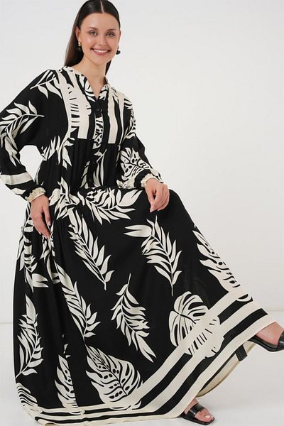 modaserdem 2423 Authentic Patterned Hijab Dress - Black 12