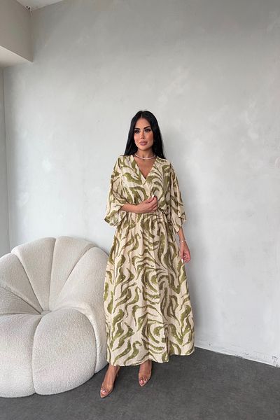 LİLA İSTANBUL Double Breasted Collar Bat Sleeve Ethnic Pattern Oversize Summer Dress