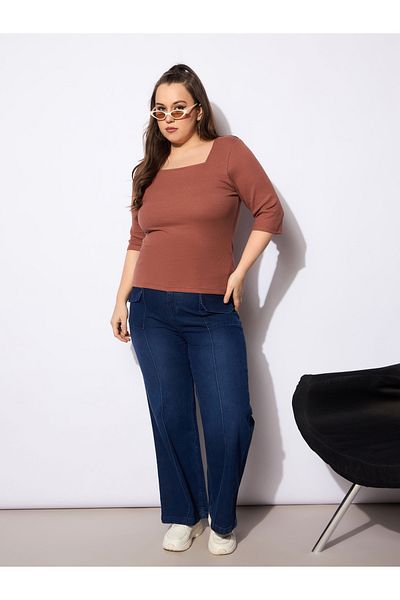 Sassafras By Styli Plus Size Straight Fit Jeans with Front Seam Detail