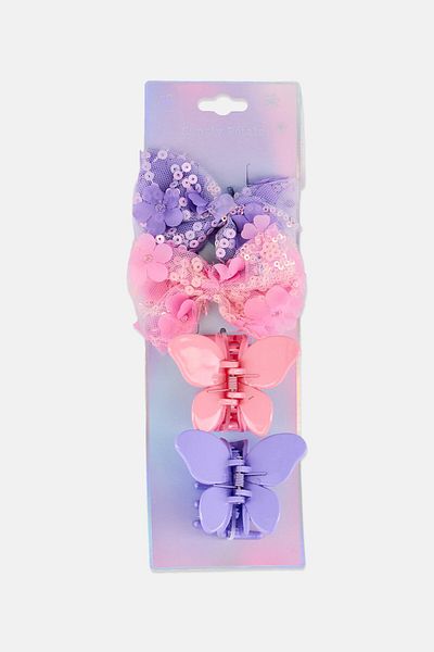 Simply Petals Kids Girl 4 Piece Hair Clips Set, Multicolor
