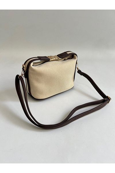 EBROU Archi Bonbon Canvas Tote Hand and Shoulder Bag Brown