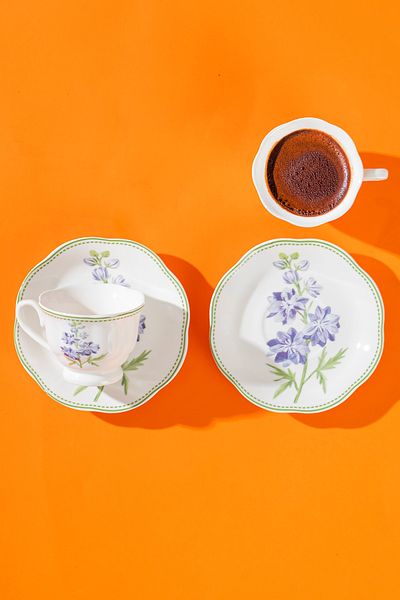 Perotti 16871-1 De Flore 4 Piece Porcelain Coffee Cup Set for 2 People