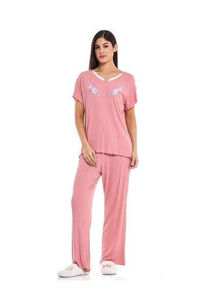 R&B Dusty Pink Embroidered Pyjama Set