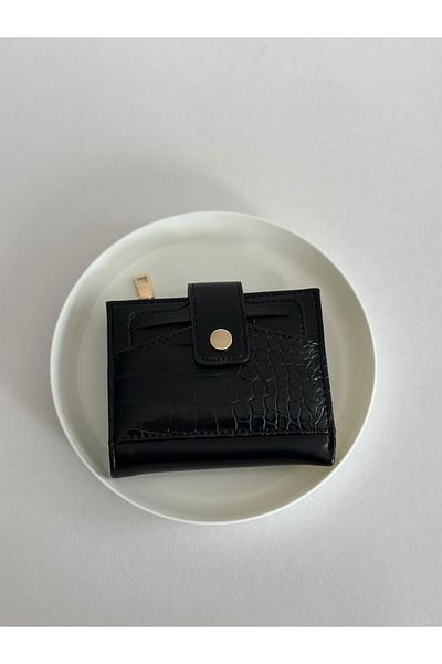 Boutiquehaki Winnie Crocodile Textured Women's Wallet with Card Holder Compartment Black